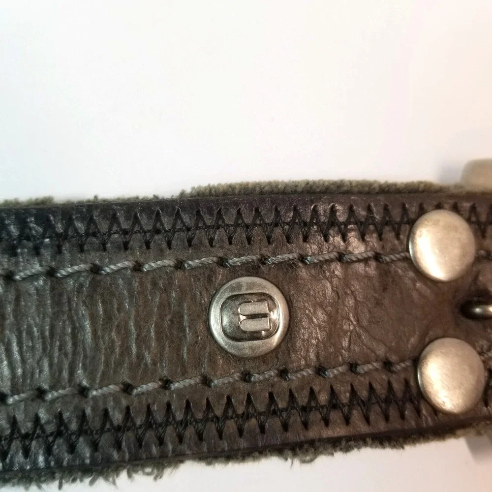 Brown Leather and Canvas Raw Edges Silver Buckle 36